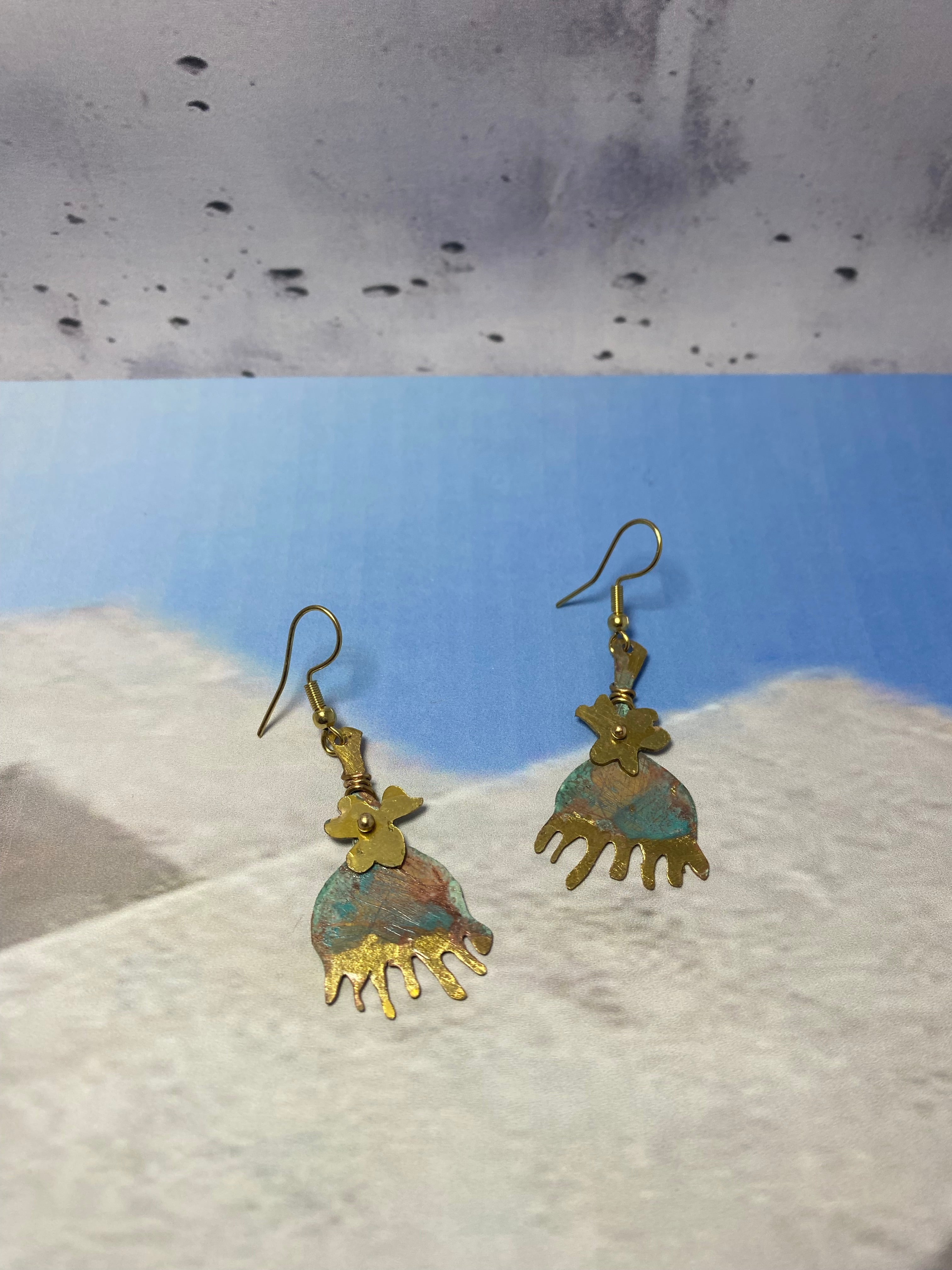 Boucles d’oreilles Aqua – Laiton doré et oxydé