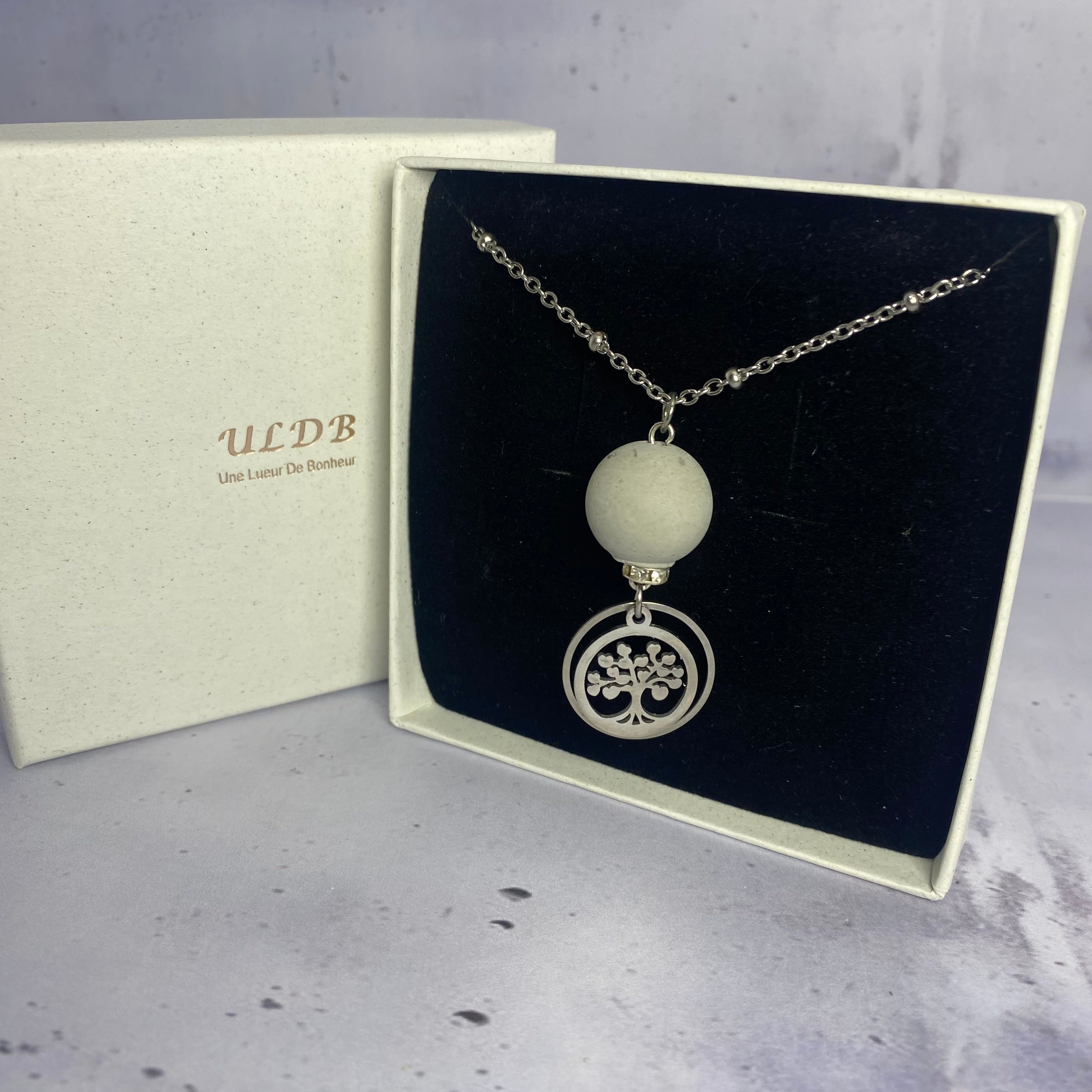 Collier Arbre de Vie – Perle béton et acier inoxydable