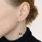 Boucles d’oreilles Arlequin – Béton & feuilles métallisées colorées